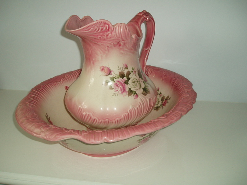 Large Vintage Floral  Wash Jug & Basin