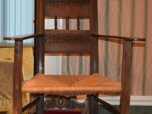 Very Rare Arts & Crafts Worpsweder Oak Armchair, Rush Seat, Lovely Condition. in Sandown