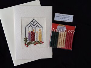 Christmas Card with Candles & Holly and 12 Beeswax Cake Candles. Handmade. in Newport