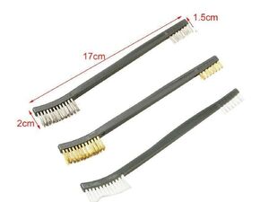 3 x Small Wire Brushes Cleaning Scourer Rust Paint.  Brass, Stainless and Nylon in Seaview