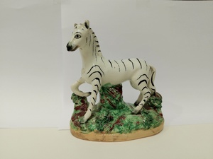 Antique 19th century Staffordshire England Handpainted Porcelain Zebra Figurine in Yarmouth