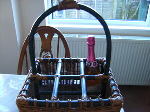 ANTIQUE CANE 6 BOTTLE FRENCH WINE BASKET in Ryde
