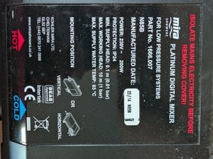 Mira shower Platinum Digital Mixer for low pressure systems