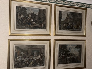 Set of 4 Coloured Prints of engravings by William Hogarth in Sandown