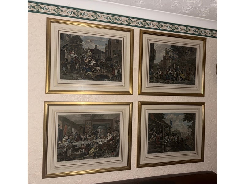 Set of 4 Coloured Prints of engravings by William Hogarth in Sandown