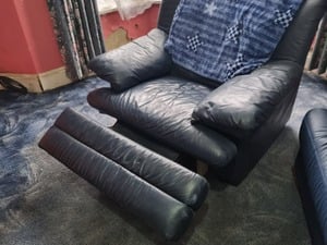 Dark blue leather recliner