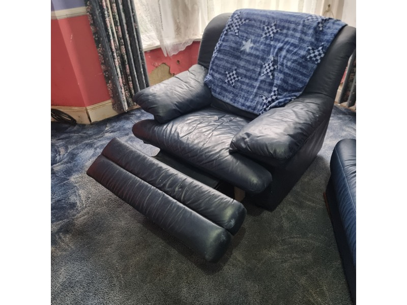 Dark blue leather recliner