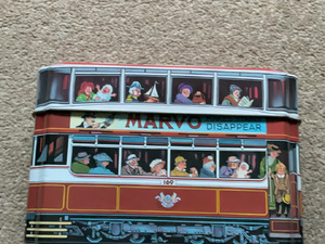THE SILVER CRANE COMPANY MEDIUM TRAM TIN FULL OF TICKETS in Newport