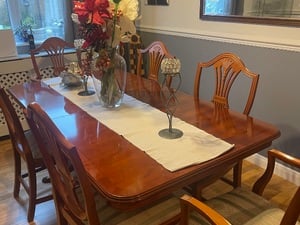 Solid Yew wood dining table extends to 8 people/ yew display cabinet with cupboards and drawers  in Newport