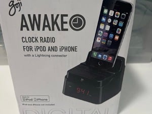 Black Bedside Clock Radio with Phone Charger in Sandown