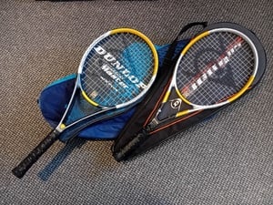 Pair of Dunlop tennis rackets, bag and balls in Ventnor