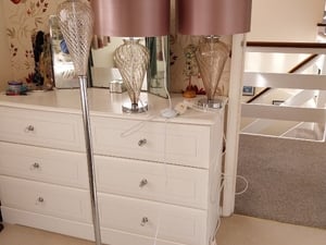 Very nice pair of chrome and blown glass table lamps with matching standard lamp in Ryde