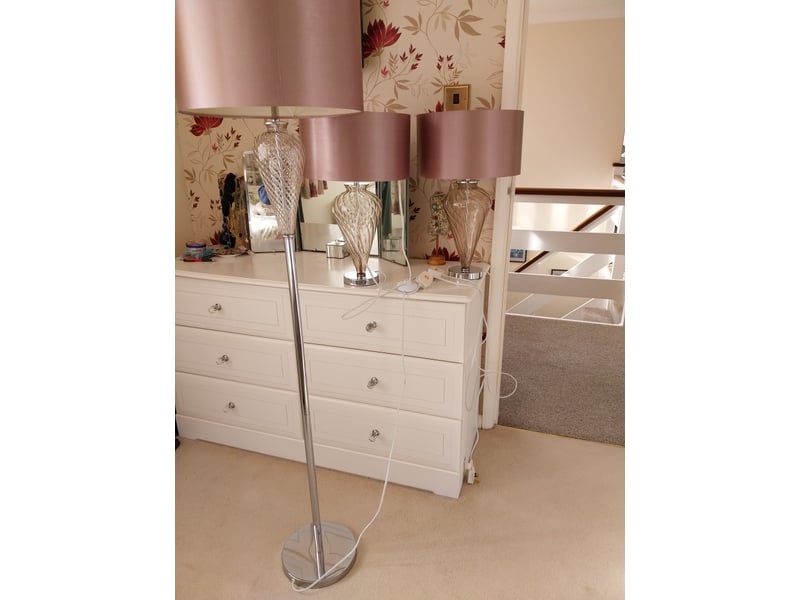 Very nice pair of chrome and blown glass table lamps with matching standard lamp in Ryde