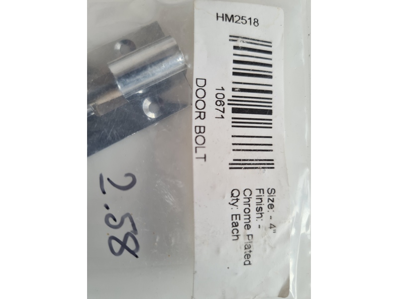 4" Chrome Plated Door Bolt With Screws