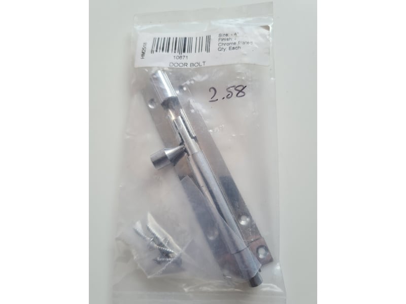 4" Chrome Plated Door Bolt With Screws in Seaview