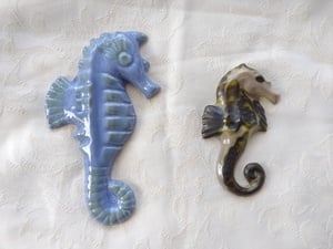 Yarmouth Pottery Isle of Wight ,Set of 2 Seahorse plaques for wall in Ventnor