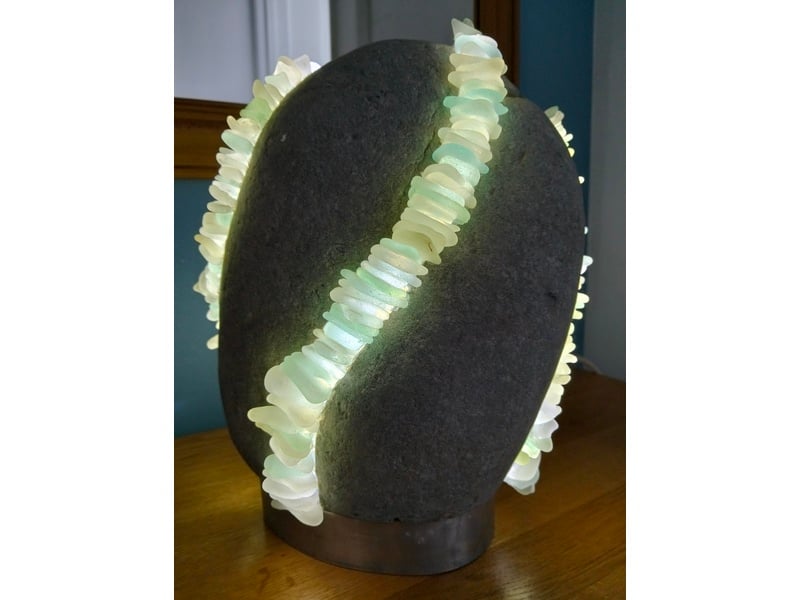 Lamp - Real Beach Stone Lamp Sea Glass