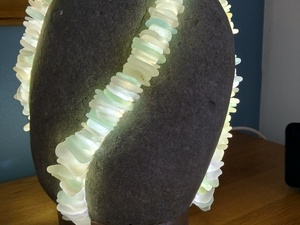 Lamp - Real Beach Stone Lamp Sea Glass  Lamps