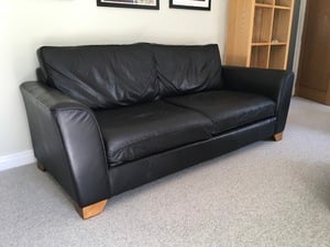 Black 3 seater leather sofa in Sandown