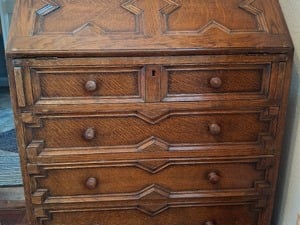 Solid Oak Bureau/Writing Desk with Drop Down Leather Inset Front and Five Draws in Newport