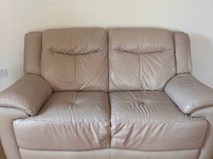 Beige cream 2 seater leather sofa in Newport