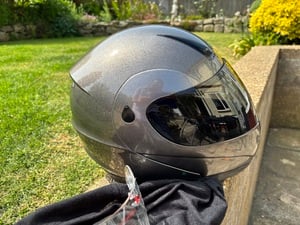 A Leopard Full Face Crash Helmet, Flip Up Front, Black Visor with Brand New Clear Visor in Shanklin