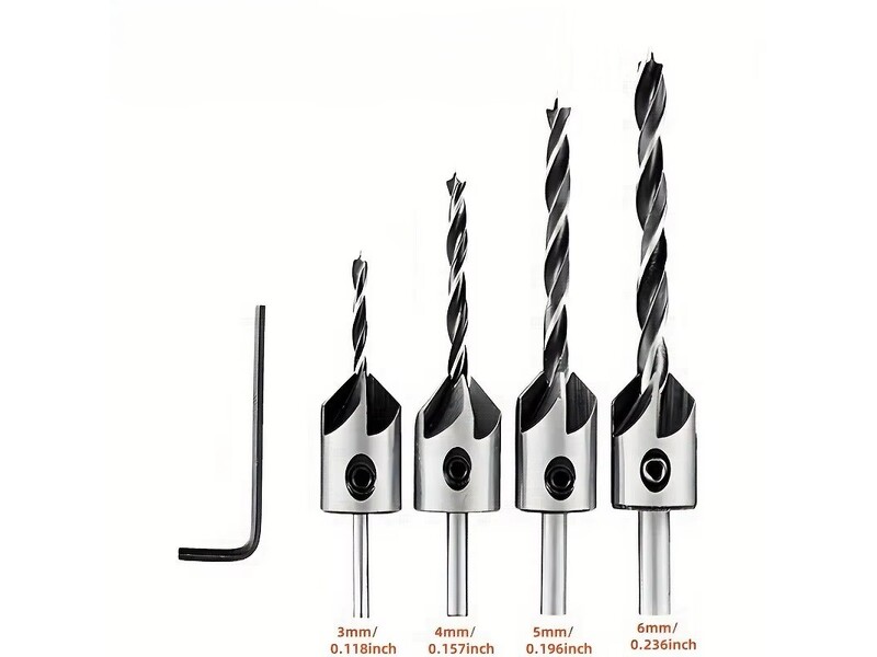 4PC 3-6mm Three-Pointed Woodworking Counterbore Drill Bit Set