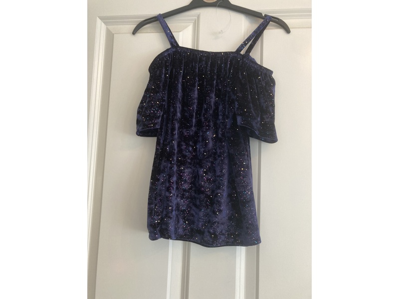 Girls Next dark blue sparkly cold shoulder top