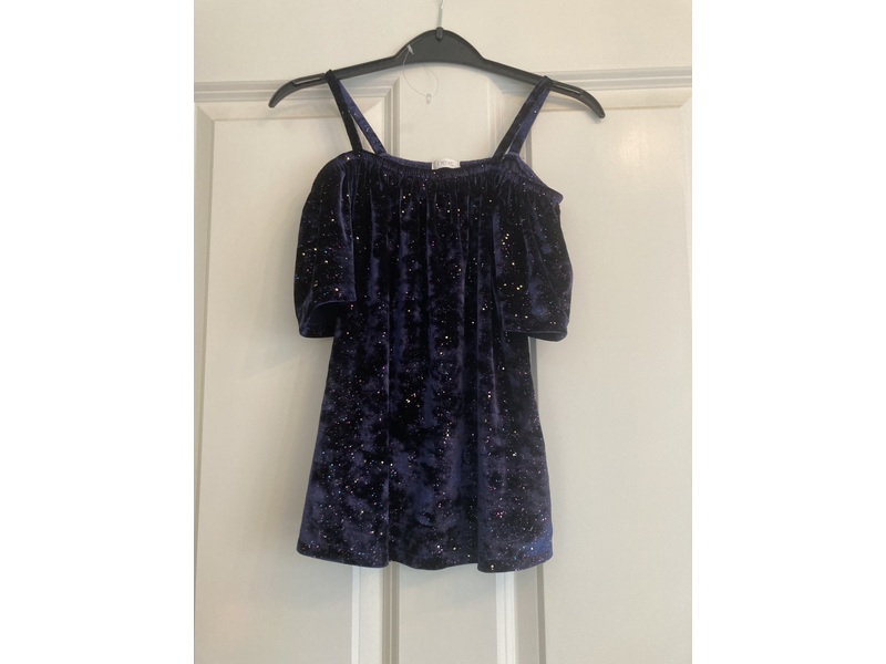 Girls Next dark blue sparkly cold shoulder top in Bembridge