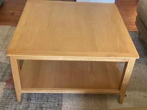 Coffee table “Saxby”: large square oak with under shelf - REDUCED TO SELL