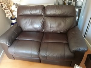 2 recliner sofa in brow n leather in East Cowes