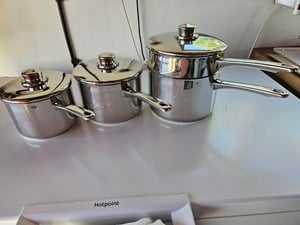Stellar Stainless Steel Pans x 3, Complete with Lids and Steamer in Freshwater