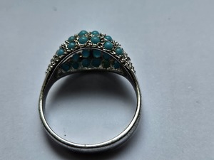 Vintage Silver Dome Ring with Turquoise and Sparkling White Stones, Hallmarked