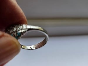 Vintage Silver Dome Ring with Turquoise and Sparkling White Stones, Hallmarked Jewellery and Watches in Freshwater