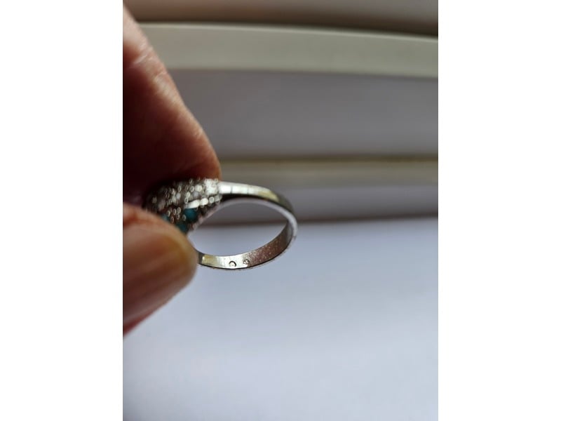 Vintage Silver Dome Ring with Turquoise and Sparkling White Stones, Hallmarked Jewellery and Watches in Freshwater
