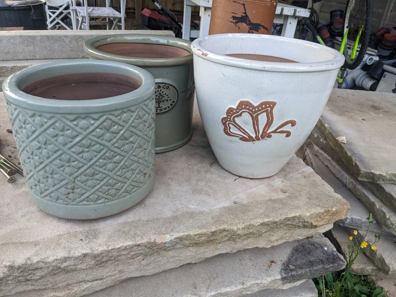 Three pottery planters in Newport